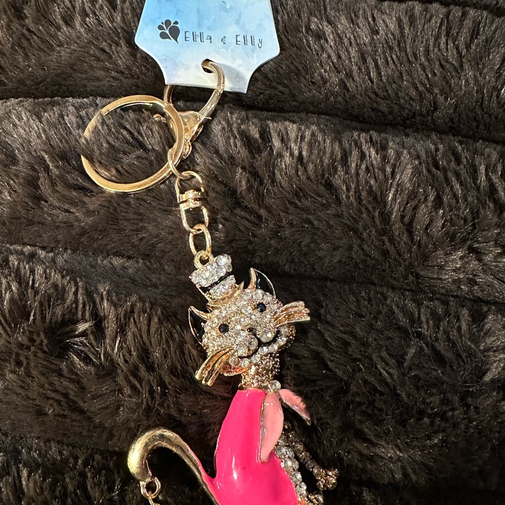 Ella & Elly Gold and Pink Cat Keychain